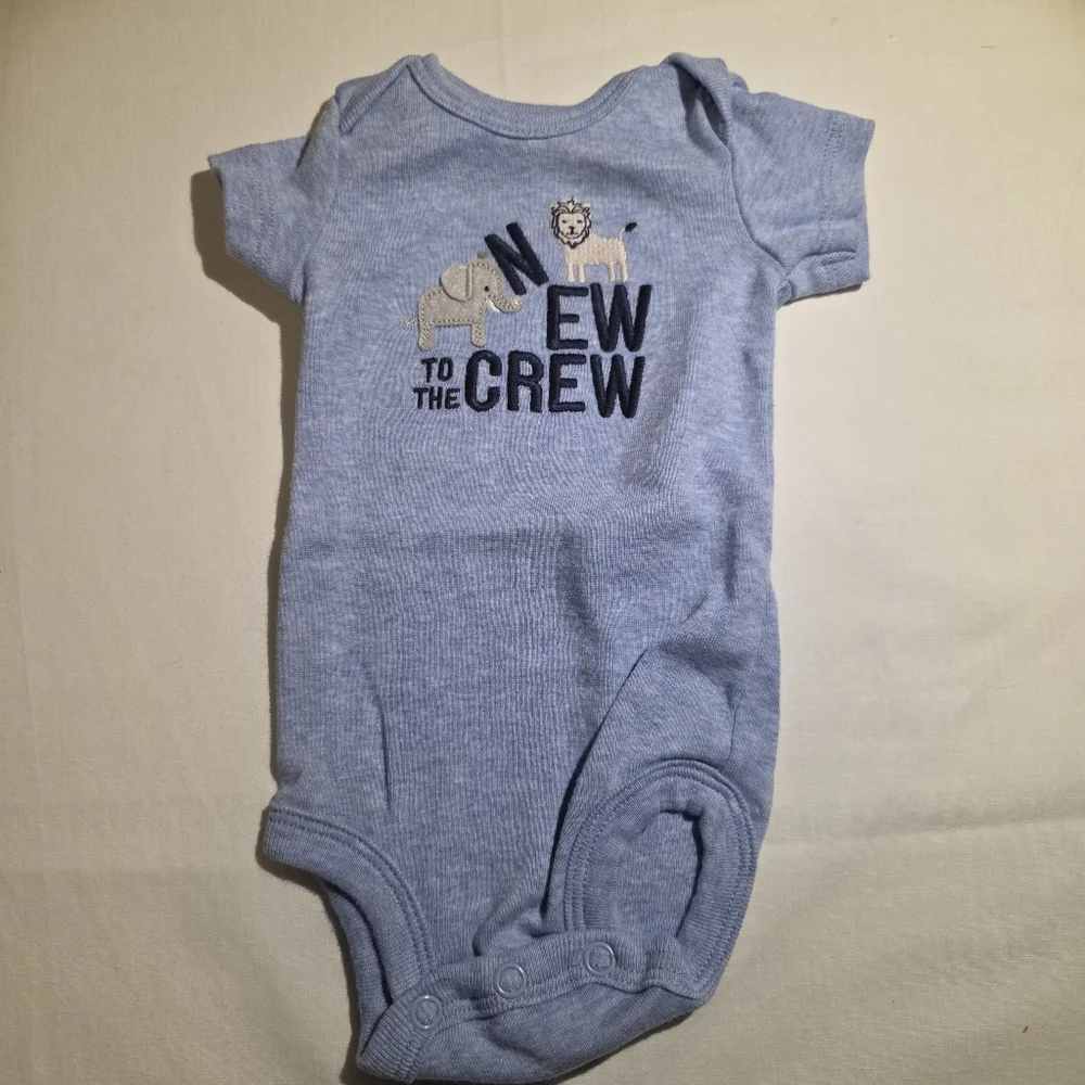 Child of Mine Blue Bodysuit Soft Cotton One Piece Newborn Embroidered EUC
